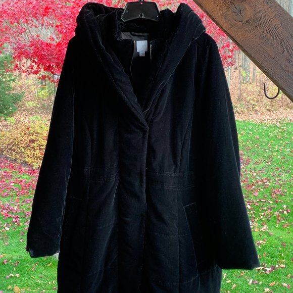 PLUSH J.Jill hooded velvet plush puffer drawcord anorak winter coat L NEW - Picture 5 of 7